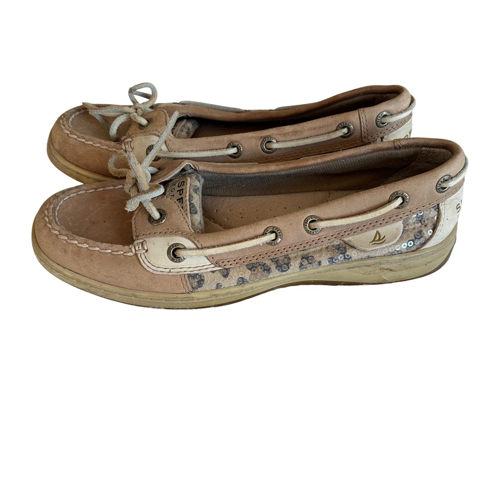Sperry Top-Sider Women 6M Tan Leather‎ Sequin Boat Shoes Loafers 9102341 leopard